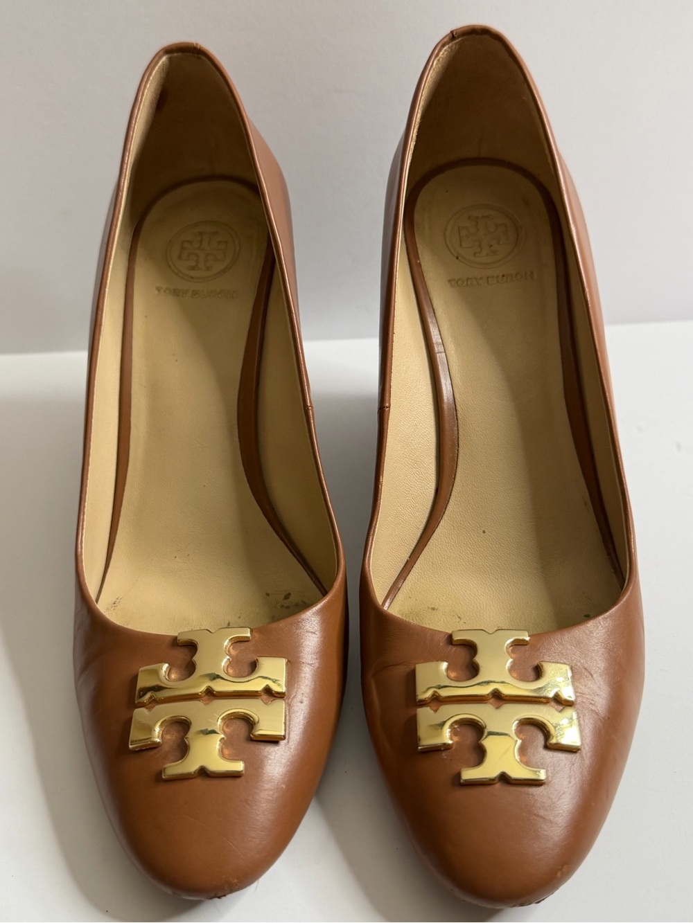 Tory Burch Brown Leather with Gold Logo Plaque
